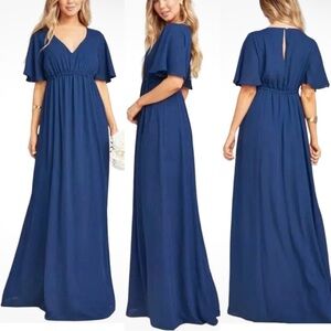 SHOW ME YOUR MUMU Women’s Size M Navy Blue Chiffon Emily Empire-Waist Maxi Dress